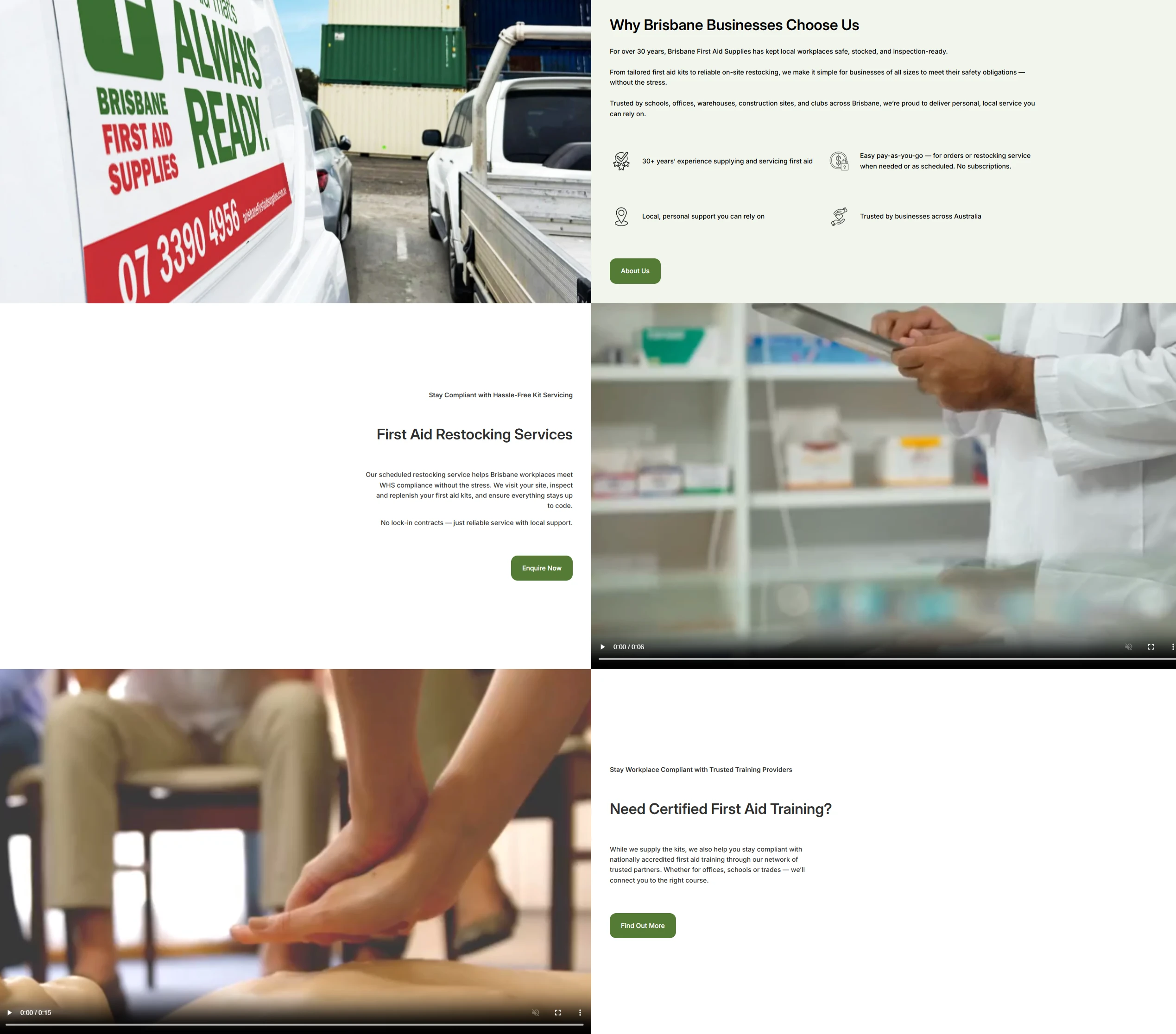 Brisbane First Aid Supplies — Homepage sections