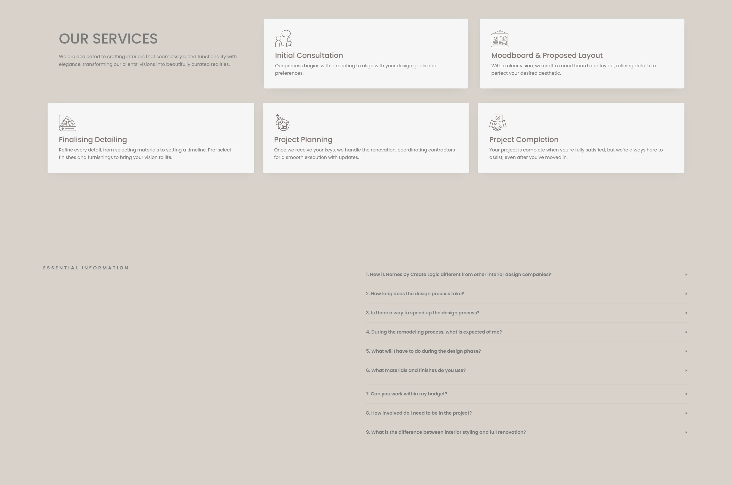 Homes by Create Logic — Services and information section