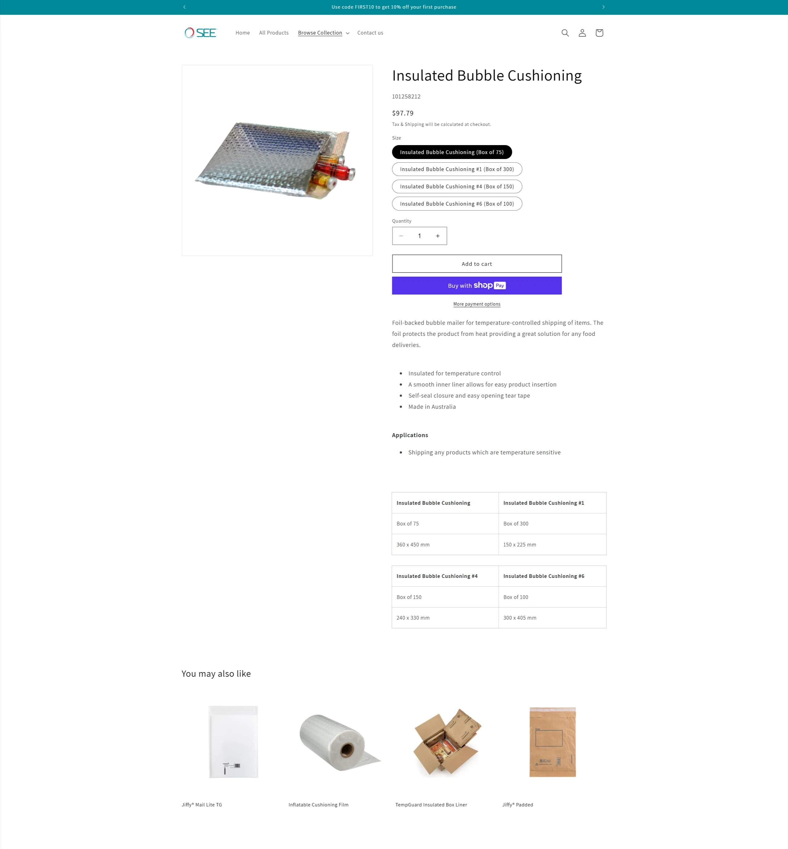 MYSEE Australia — Insulated bubble cushioning product page
