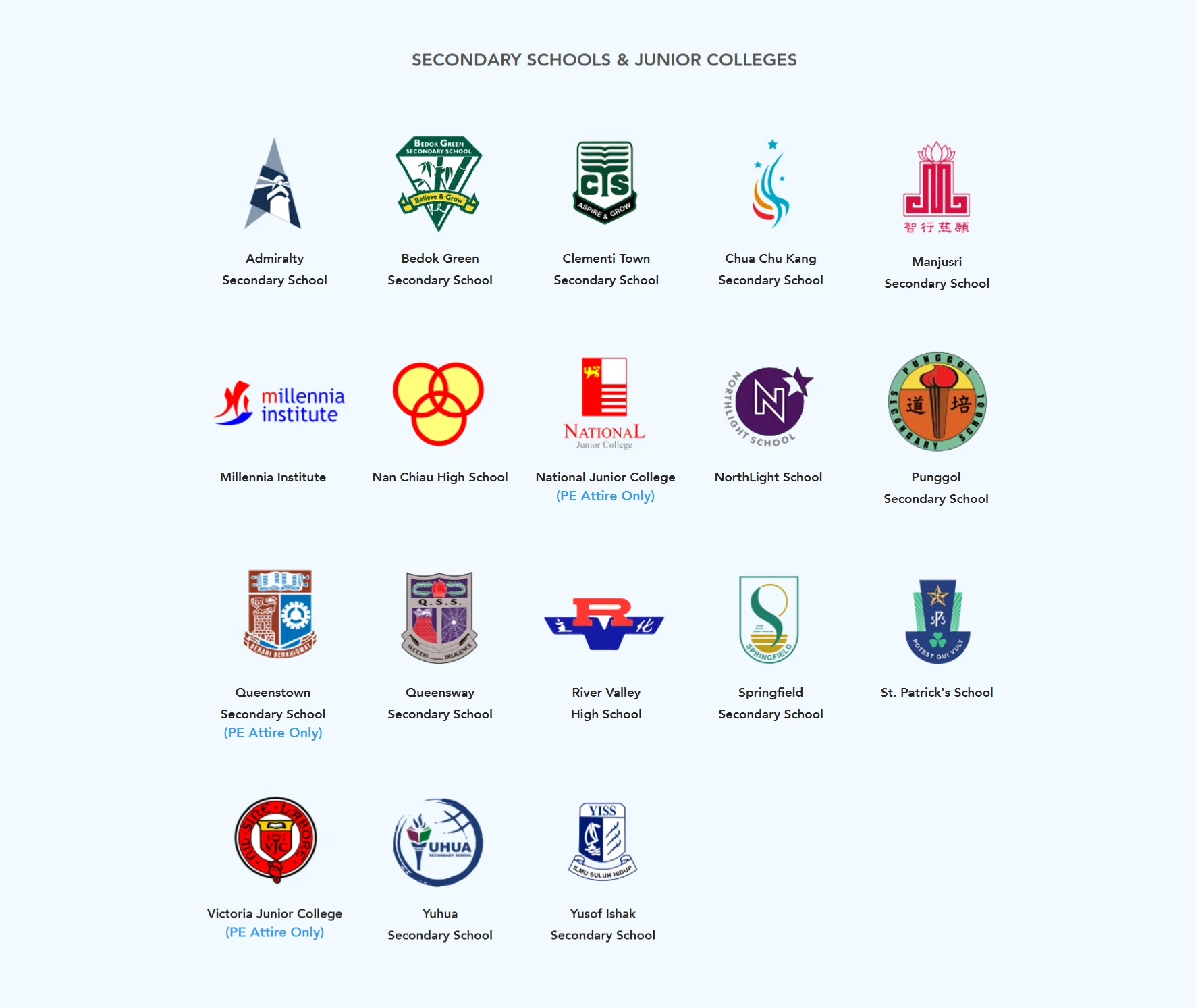 My Uniform Shop — Secondary schools and junior colleges vendor list